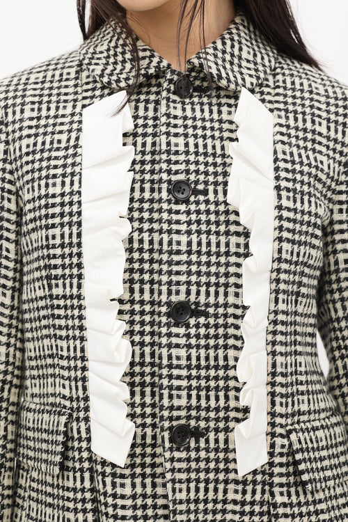 Comme des Garçons FW 2019 Black 
White Wool Houndstooth Ruffle Jacket