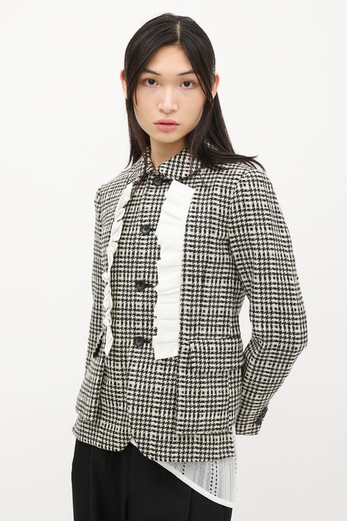 Comme des Garçons FW 2019 Black 
White Wool Houndstooth Ruffle Jacket