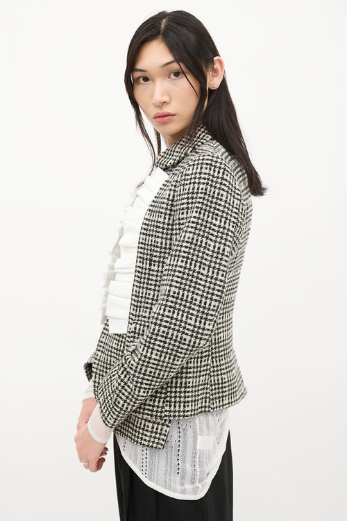 Comme des Garçons FW 2019 Black 
White Wool Houndstooth Ruffle Jacket