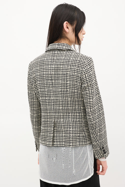 Comme des Garçons FW 2019 Black 
White Wool Houndstooth Ruffle Jacket