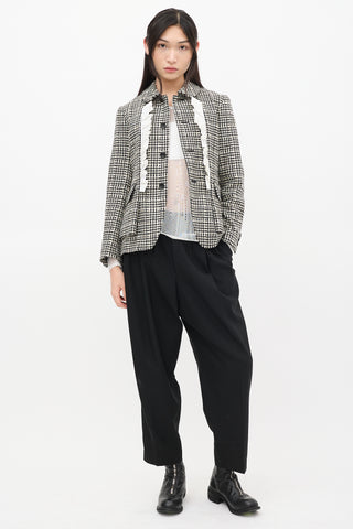 Comme des Garçons FW 2019 Black 
White Wool Houndstooth Ruffle Jacket