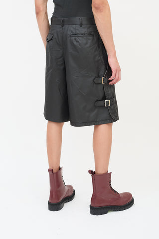 Comme des Garçons FW 2021 Black Cotton 
Nylon Buckled Cutout Shorts