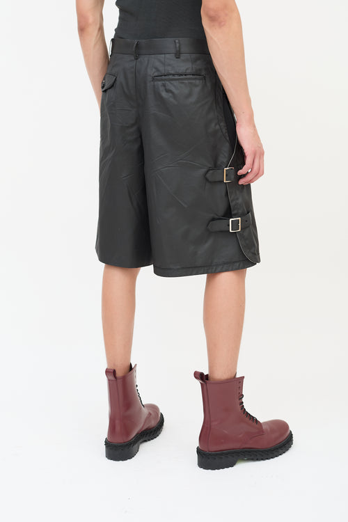 Comme des Garçons FW 2021 Black Cotton 
Nylon Buckled Cutout Shorts