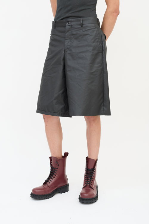 Comme des Garçons FW 2021 Black Cotton 
Nylon Buckled Cutout Shorts