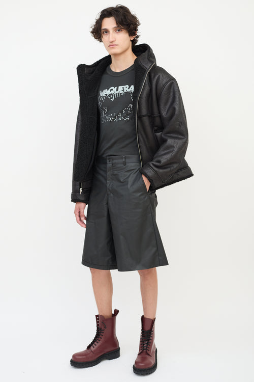 Comme des Garçons FW 2021 Black Cotton 
Nylon Buckled Cutout Shorts