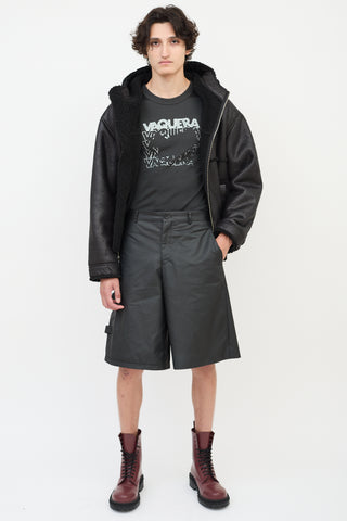 Comme des Garçons FW 2021 Black Cotton 
Nylon Buckled Cutout Shorts