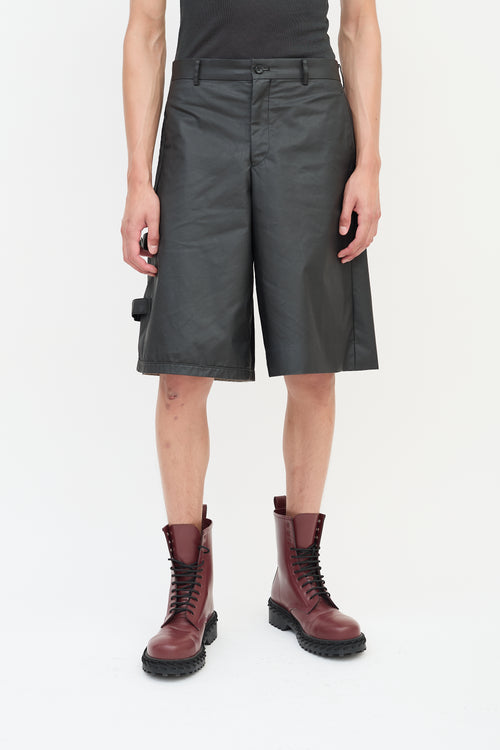 Comme des Garçons FW 2021 Black Cotton 
Nylon Buckled Cutout Shorts