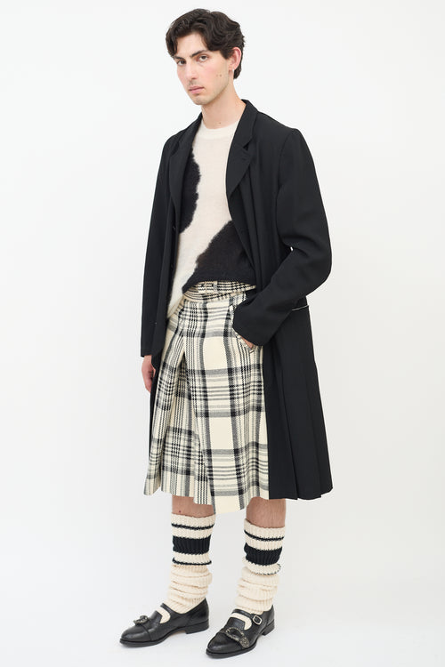 Comme des Garçons FW 2021 Cream 
Black Check Box Pleated Shorts