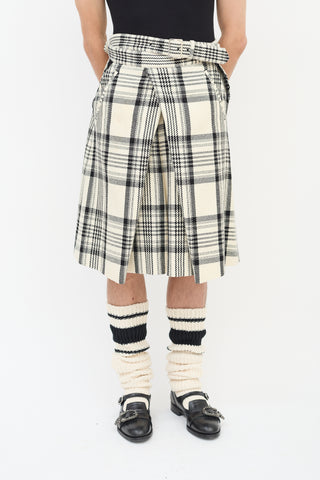 Comme des Garçons FW 2021 Cream 
Black Check Box Pleated Shorts