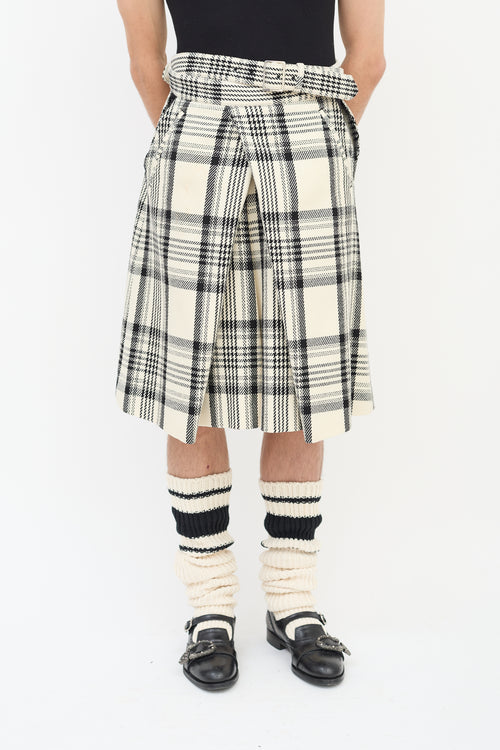 Comme des Garçons FW 2021 Cream 
Black Check Box Pleated Shorts