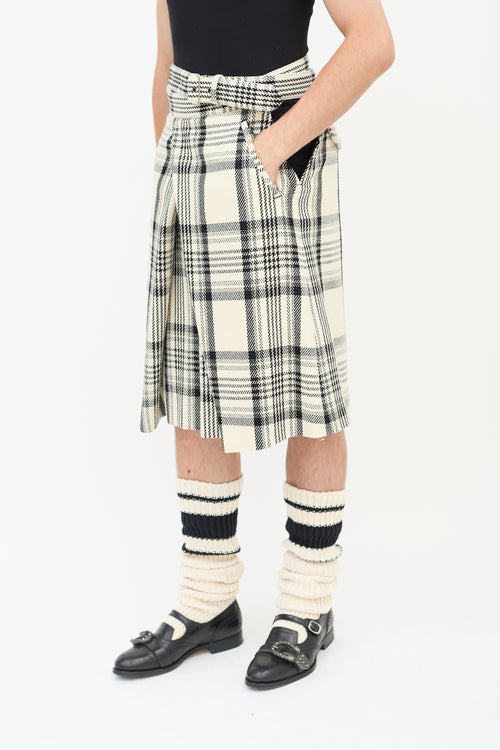 Comme des Garçons FW 2021 Cream 
Black Check Box Pleated Shorts