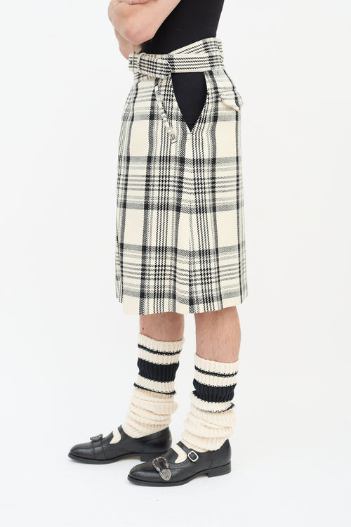 Comme des Garçons FW 2021 Cream 
Black Check Box Pleated Shorts