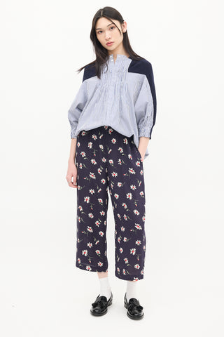 Comme des Garçons FW 2021 Navy 
Multi Floral Cropped Wide Leg Trouser