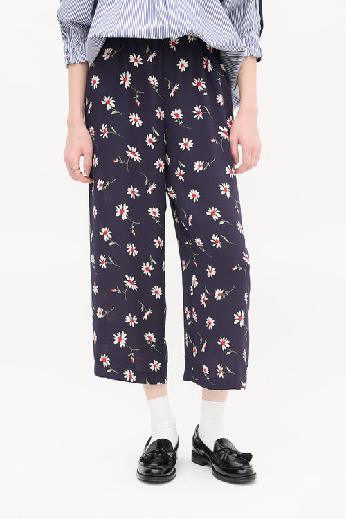 Comme des Garçons FW 2021 Navy 
Multi Floral Cropped Wide Leg Trouser