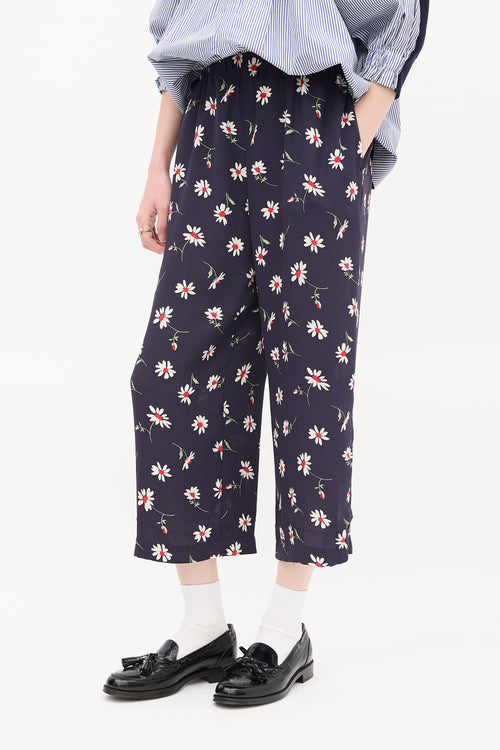 Comme des Garçons FW 2021 Navy 
Multi Floral Cropped Wide Leg Trouser