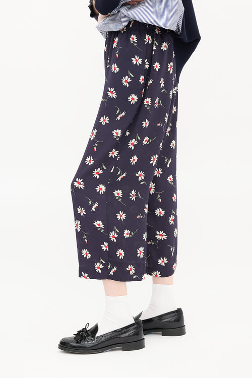 Comme des Garçons FW 2021 Navy 
Multi Floral Cropped Wide Leg Trouser