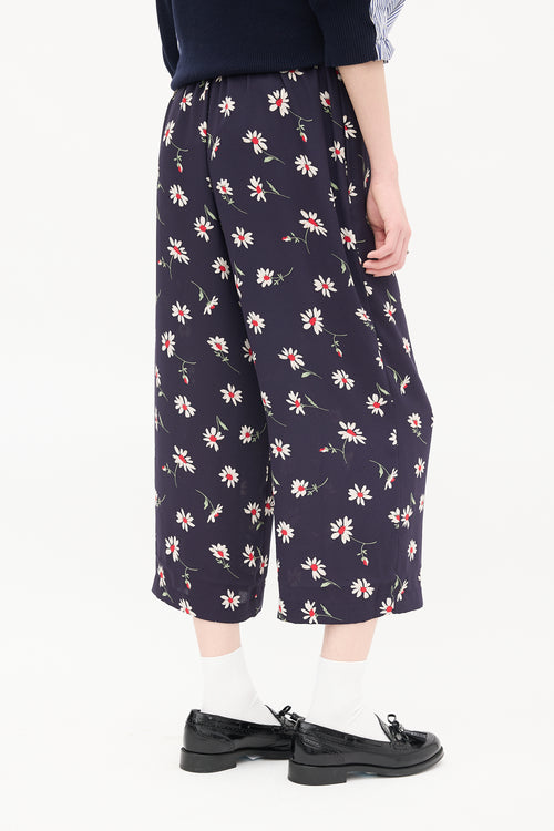 Comme des Garçons FW 2021 Navy 
Multi Floral Cropped Wide Leg Trouser