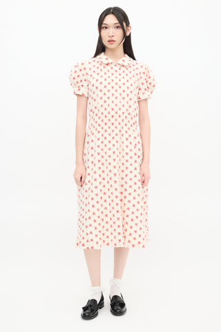 Comme des Garçons Girl Cream 
Red Floral Embroidered Midi Dress