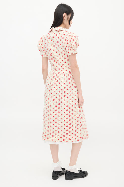 Comme des Garçons Girl Cream 
Red Floral Embroidered Midi Dress