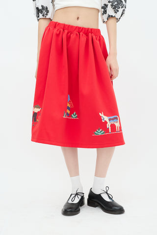 Comme des Garçons Girl FW 2021 Red Graphic A-Line Midi Skirt