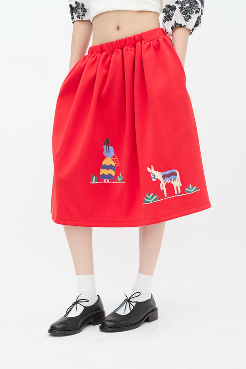 Comme des Garçons Girl FW 2021 Red Graphic A-Line Midi Skirt