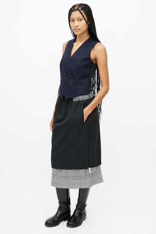 Comme des Garçons Grey 
Black Striped Houndstooth Wool Skirt