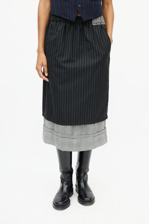 Comme des Garçons Grey 
Black Striped Houndstooth Wool Skirt