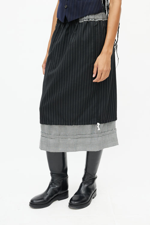 Comme des Garçons Grey 
Black Striped Houndstooth Wool Skirt