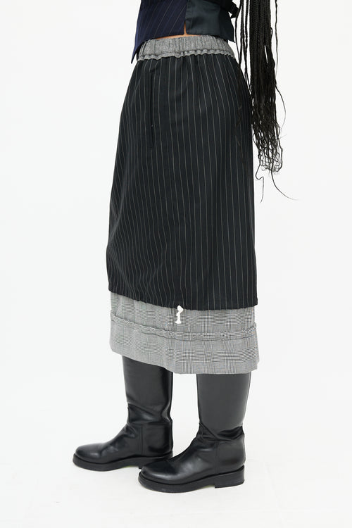 Comme des Garçons Grey 
Black Striped Houndstooth Wool Skirt