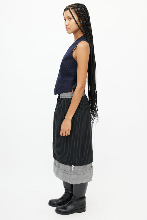 Comme des Garçons Grey 
Black Striped Houndstooth Wool Skirt