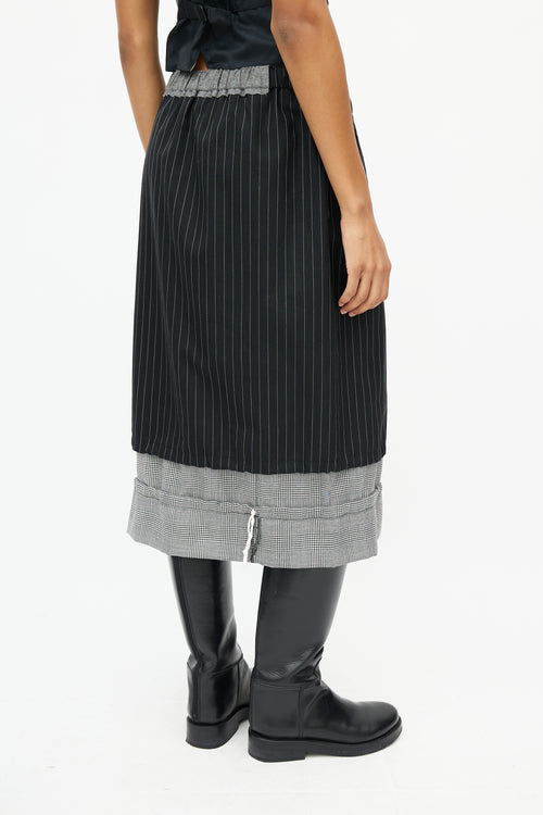 Comme des Garçons Grey 
Black Striped Houndstooth Wool Skirt