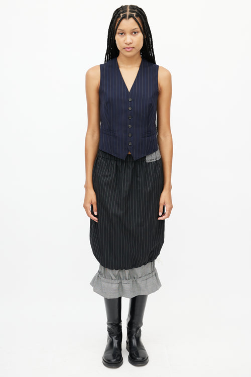 Comme des Garçons Grey 
Black Striped Houndstooth Wool Skirt