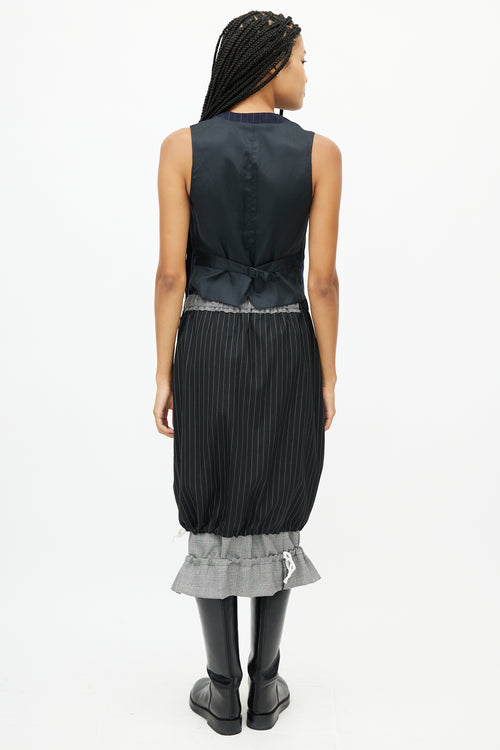 Comme des Garçons Grey 
Black Striped Houndstooth Wool Skirt