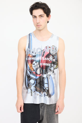 Comme des Garçons Grey 
Multicolour Car Logo Tank