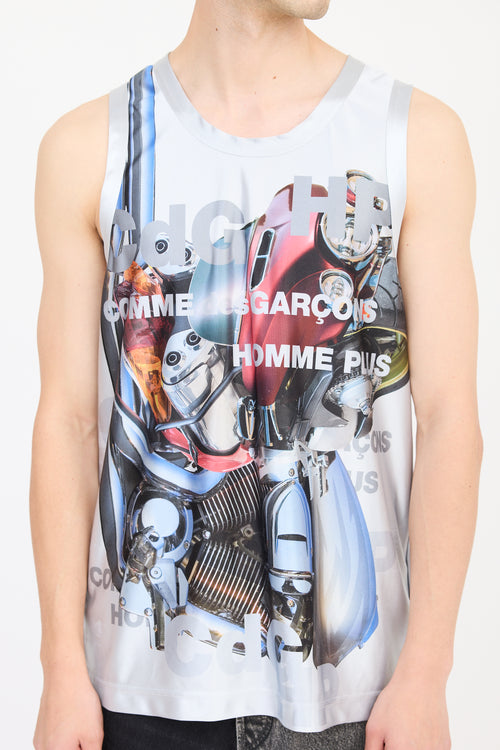 Comme des Garçons Grey 
Multicolour Car Logo Tank