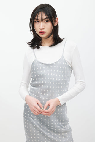 Comme des Garçons Grey 
White Silk Polka Dot Dress