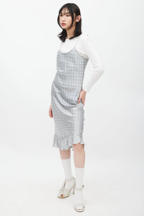 Comme des Garçons Grey 
White Silk Polka Dot Dress