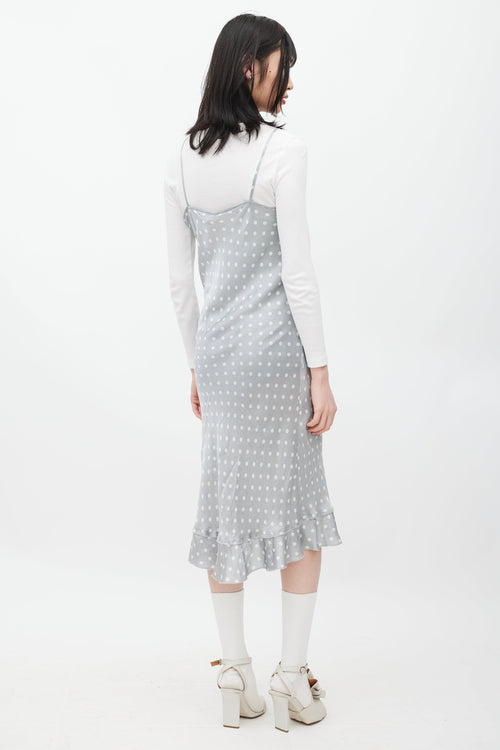 Comme des Garçons Grey 
White Silk Polka Dot Dress