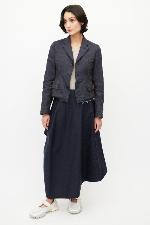 Comme des Garçons Homme Plus Navy Pinstripe Cut Out Skirt