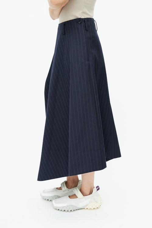 Comme des Garçons Homme Plus Navy Pinstripe Cut Out Skirt