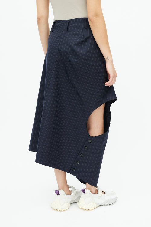 Comme des Garçons Homme Plus Navy Pinstripe Cut Out Skirt