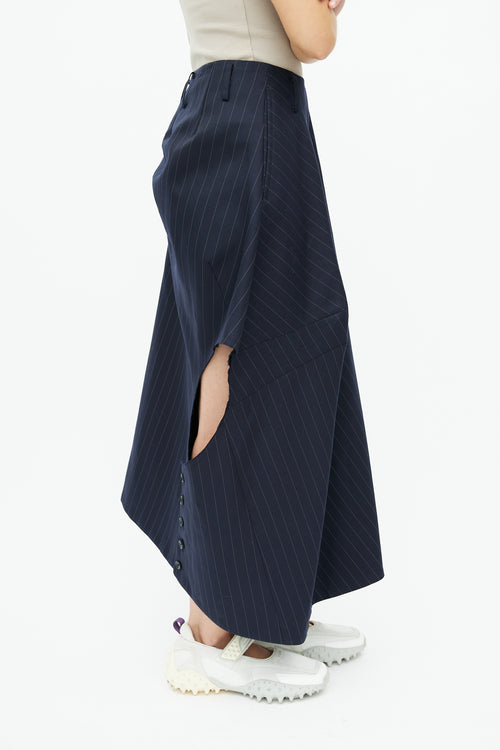 Comme des Garçons Homme Plus Navy Pinstripe Cut Out Skirt