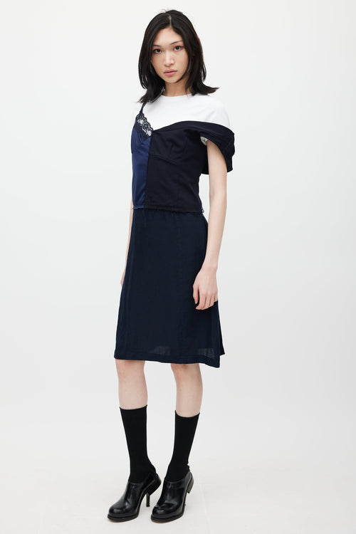 Comme des Garçons Navy Deconstructed Panelled Dress