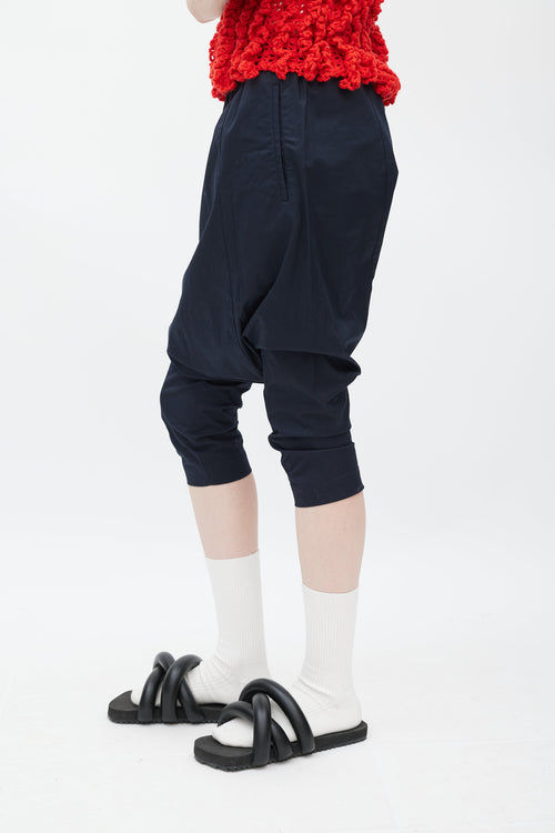 Comme des Garçons Navy Drop Seat Cropped Trouser