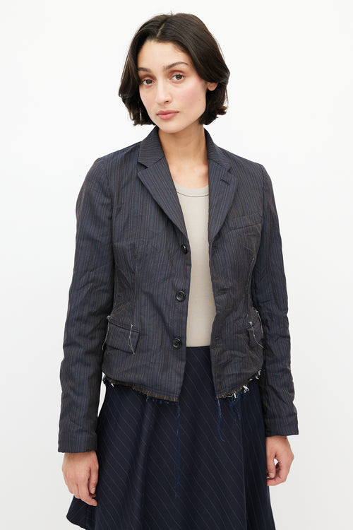 Comme des Garçons Navy Pinstripe Raw Hem Blazer