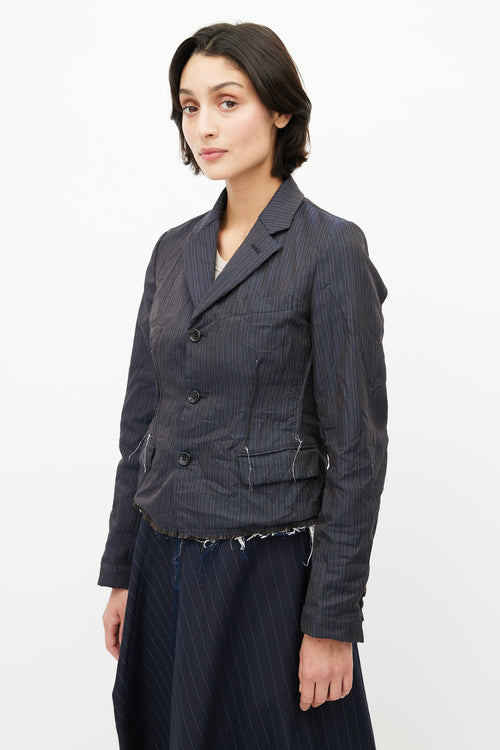 Comme des Garçons Navy Pinstripe Raw Hem Blazer