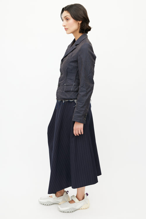 Comme des Garçons Navy Pinstripe Raw Hem Blazer