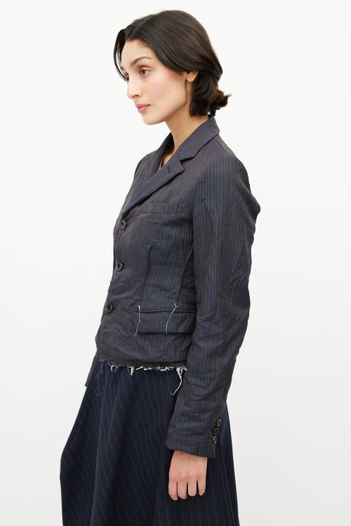 Comme des Garçons Navy Pinstripe Raw Hem Blazer