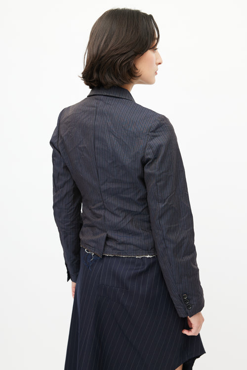 Comme des Garçons Navy Pinstripe Raw Hem Blazer