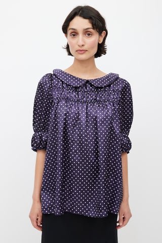 Comme des Garçons Navy 
White Polka Dot Top